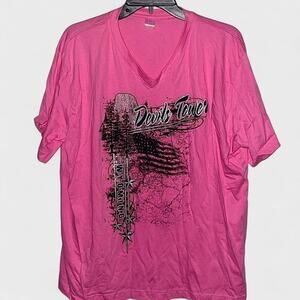 LAT Pink Embellished Devil’s Tower Short Sleeve Graphic T-Shirt - Size 2XL